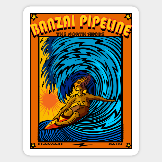 BANZAI PIPELINE NORTH SHORE OAHU HAWAII Sticker by Larry Butterworth